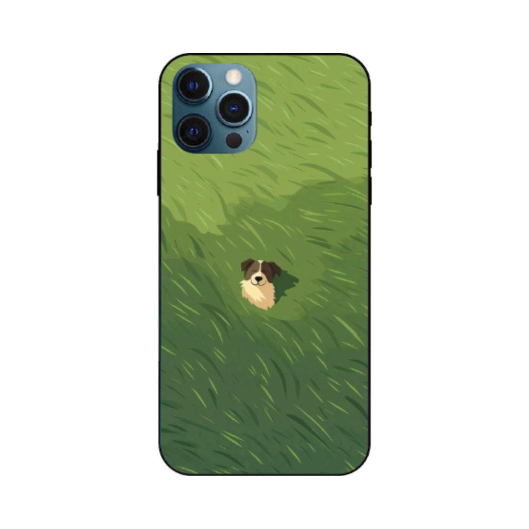 iPhone 12 Pro Max Case – Premium Artistic Phone Cover (Metal Glass Finish) – ‘The dog in the Grass Field’ by Libaadah