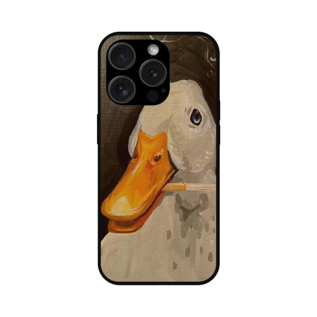 iPhone 15 Pro Max Case – Premium Artistic Phone Cover (Metal Glass Finish) – ‘An Existential Duck’ by Libaadah