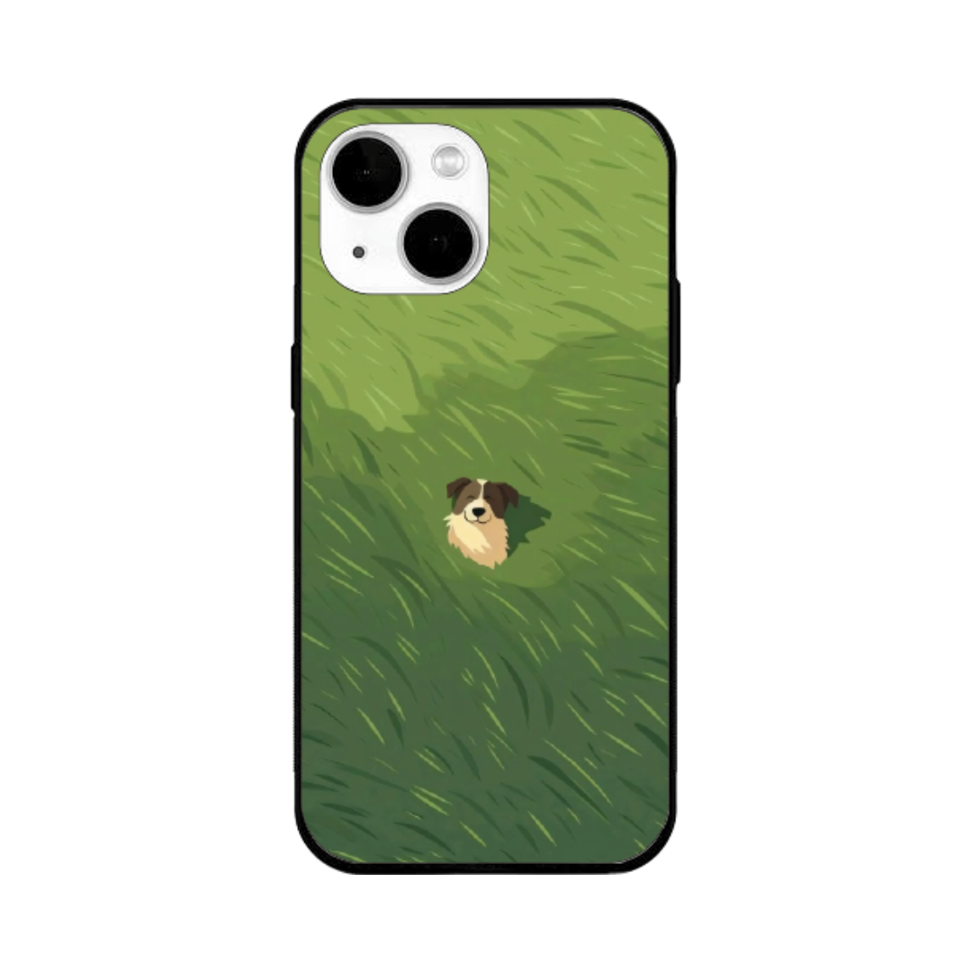 iPhone 13 mini Case – Premium Artistic Phone Cover (Metal Glass Finish) – ‘The dog in the Grass Field’ by Libaadah
