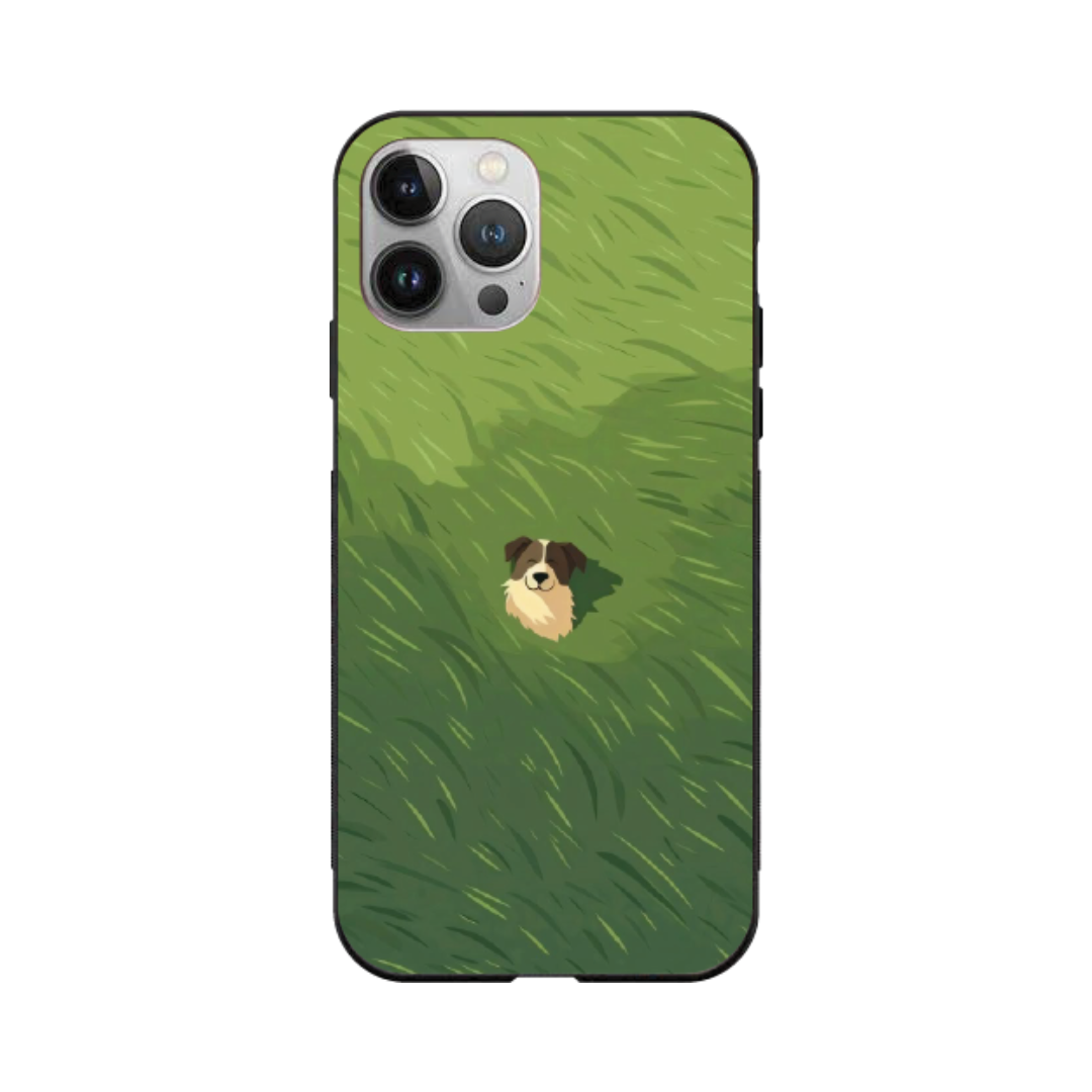 iPhone 14 Pro Max Case – Premium Artistic Phone Cover (Metal Glass Finish) – ‘The dog in the Grass Field’ by Libaadah