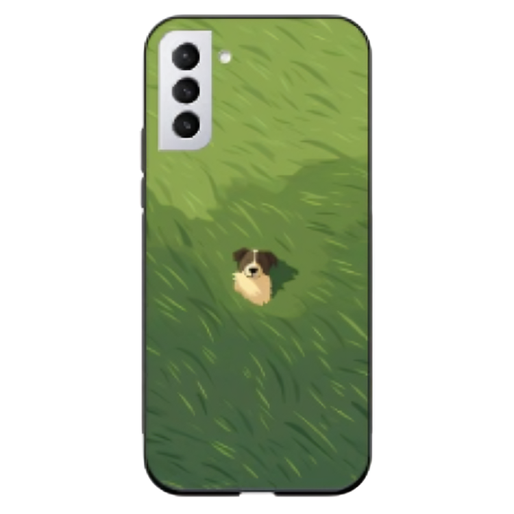 Samsung Galaxy S23 Case – Premium Artistic Phone Cover (Metal Glass Finish) – ‘The dog in the Grass Field’ by Libaadah