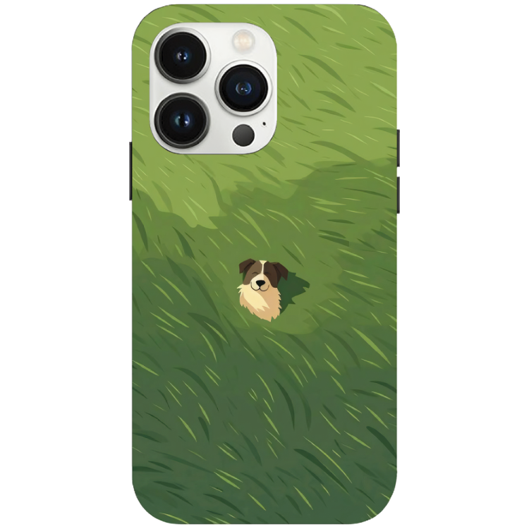 iPhone 16 Pro Case – Premium Artistic Phone Cover (Metal Glass Finish) – ‘The dog in the Grass Field’ by Libaadah