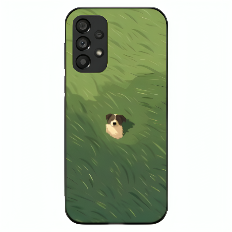 Samsung Galaxy A13 Case – Premium Artistic Phone Cover (Metal Glass Finish) – ‘The dog in the Grass Field’ by Libaadah