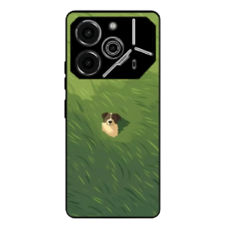 Tecno Pova 6 Pro Case – Premium Artistic Phone Cover (Metal Glass Finish) – ‘The dog in the Grass Field’ by Libadah