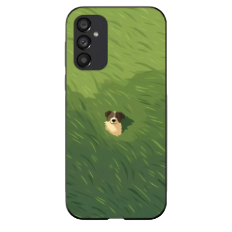 Samsung Galaxy A24 Case – Premium Artistic Phone Cover (Metal Glass Finish) – ‘The dog in the Grass Field’ by Libaadah