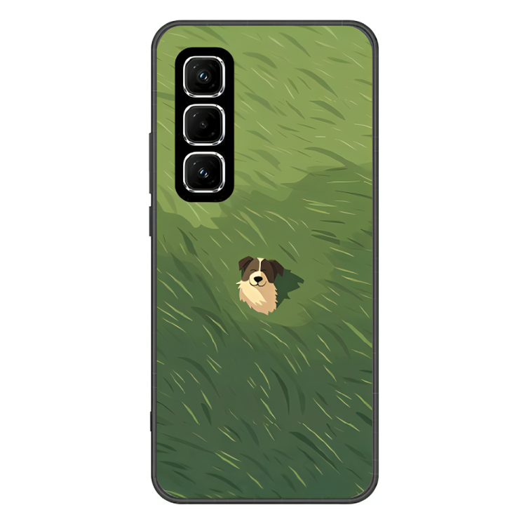 Infinix Hot 50 Case – Premium Artistic Phone Cover (Metal Glass Finish) – ‘The dog in the Grass Field’ by Libaadah