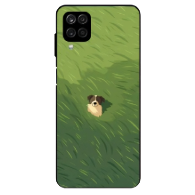 Samsung Galaxy A22 5G Case – Premium Artistic Phone Cover (Metal Glass Finish) – ‘The dog in the Grass Field’ by Libaadah