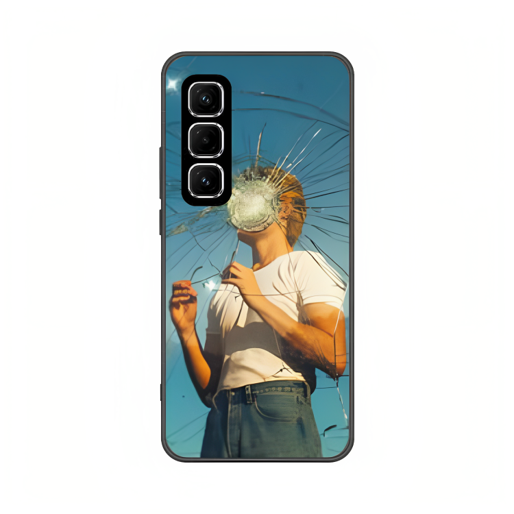 Infinix Hot 50 case featuring 'What' Artwork by Libaadah – premium artistic design with metal-glass finish