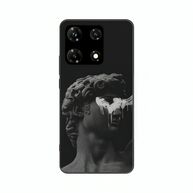 Infinix Note 30 Pro case featuring 'Even Statues Bleed' Artwork by Libaadah – premium artistic design with metal-glass finish