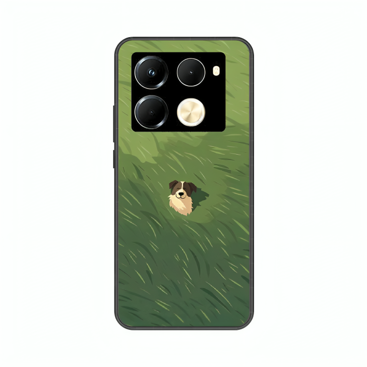 Infinix Note 40 Pro case featuring 'The dog in the Grass Field' Artwork by Libaadah – premium artistic design with metal-glass finish