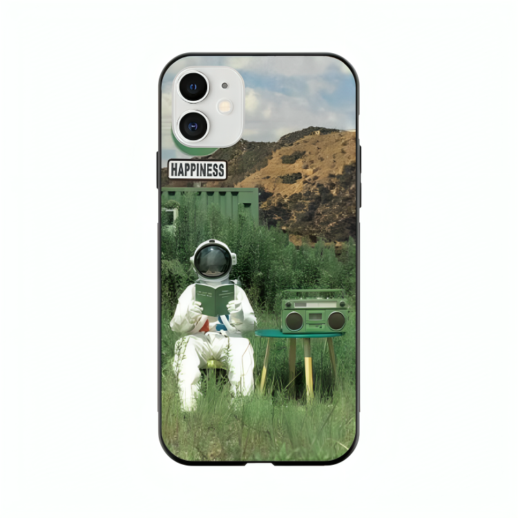 iPhone 12 mini case featuring 'The Absence Beneath Happiness' Artwork by Libaadah – premium artistic design with metal-glass finish