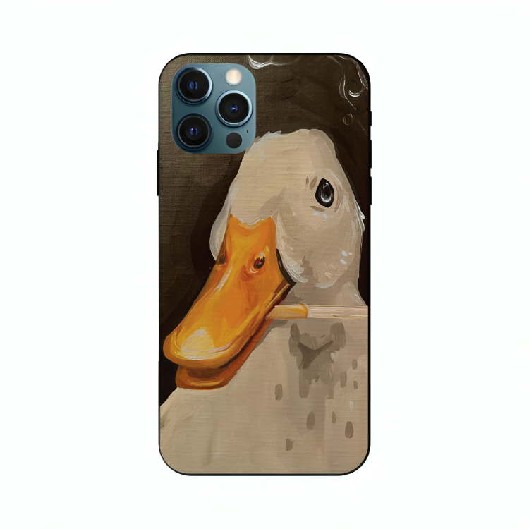 iPhone 12 Pro case featuring 'An Existential Duck' Artwork by Libaadah – premium artistic design with metal-glass finish