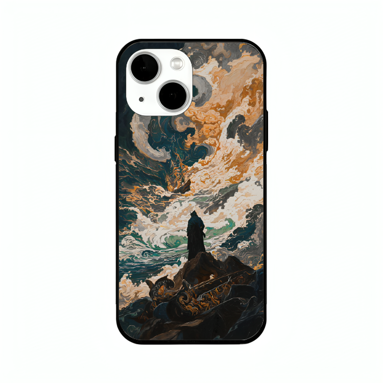 iPhone 13 case featuring 'Above the Drowning Sea' Artwork by Libaadah – premium artistic design with metal-glass finish