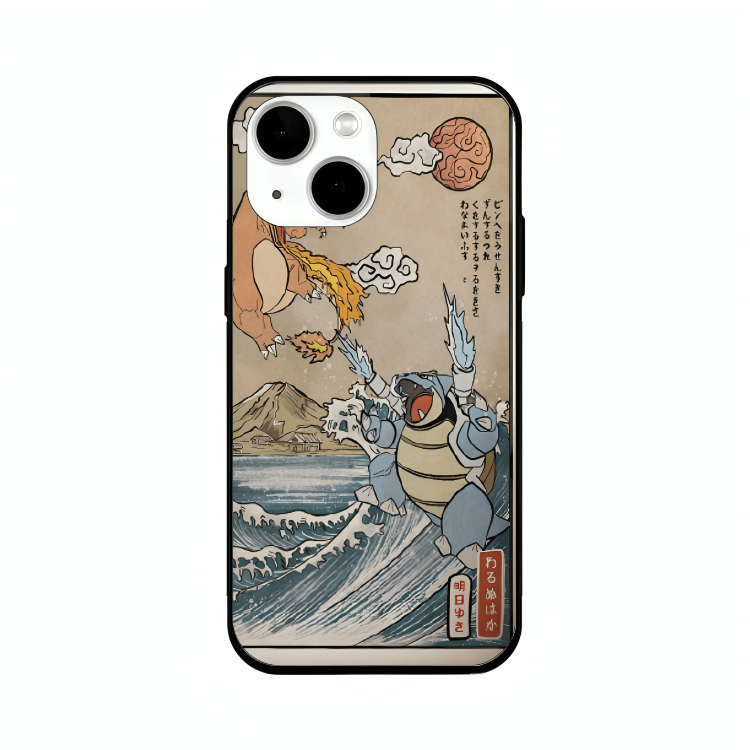 iPhone 13 mini case featuring 'The Great Wave of Kanto' Artwork by Libaadah – premium artistic design with metal-glass finish