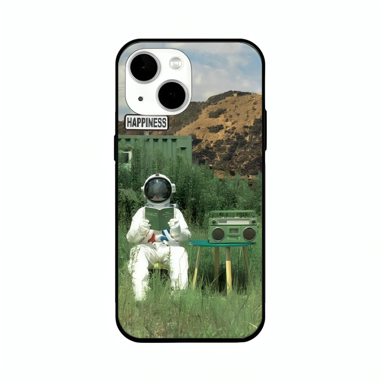 iPhone 13 case featuring 'The Absence Beneath Happiness' Artwork by Libaadah – premium artistic design with metal-glass finish