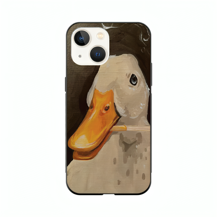iPhone 14 case featuring 'An Existential Duck' Artwork by Libaadah – premium artistic design with metal-glass finish
