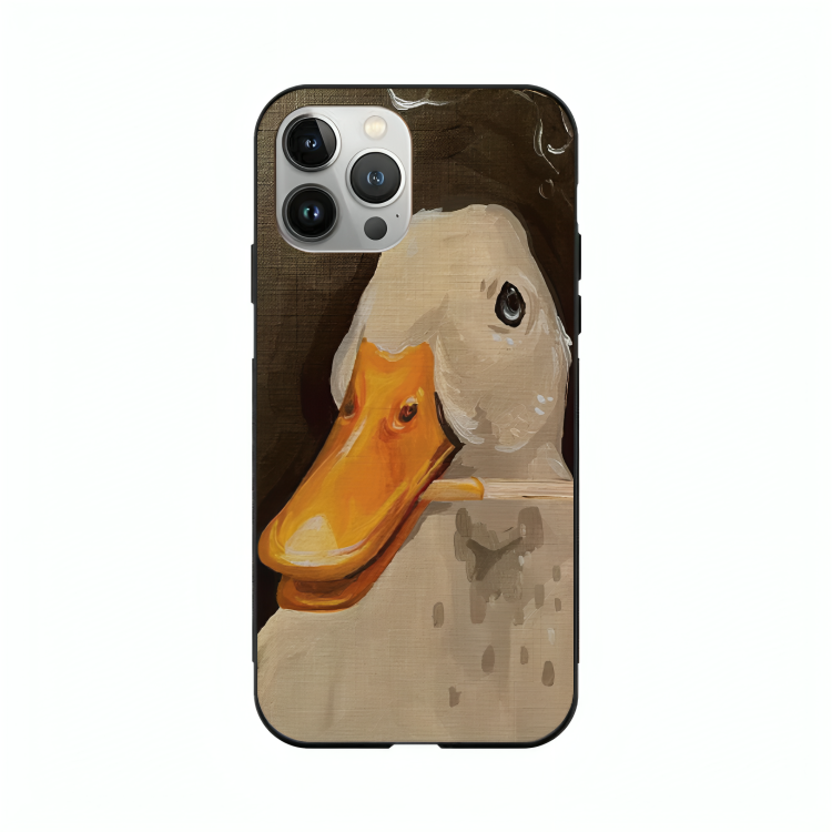 iPhone 14 Pro case featuring 'An Existential Duck' Artwork by Libaadah – premium artistic design with metal-glass finish