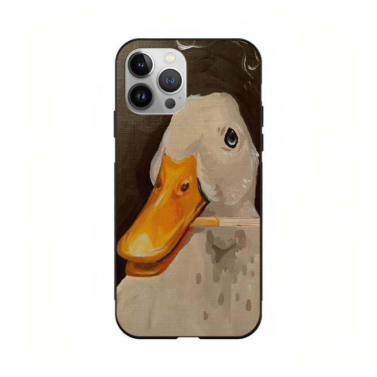 iPhone 14 Pro Max case featuring 'An Existential Duck' Artwork by Libaadah – premium artistic design with metal-glass finish