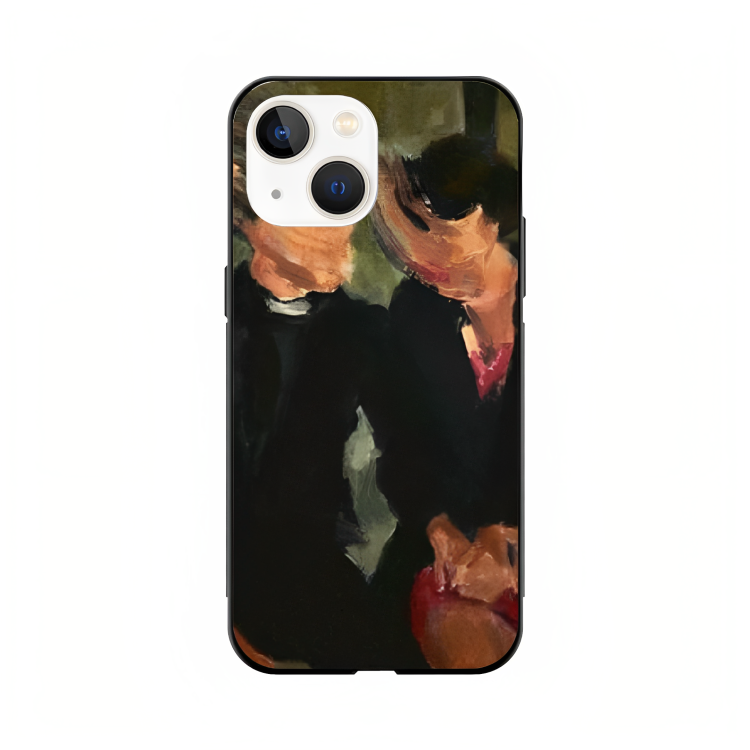 iPhone 15 Plus case featuring 'The Melancholy of Happy Hours' Artwork by Libaadah – premium artistic design with metal-glass finish