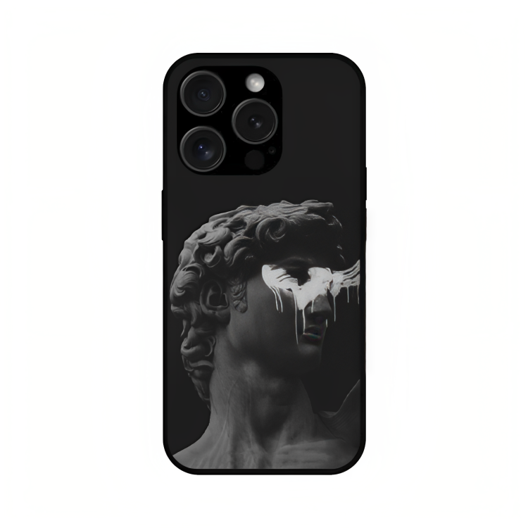 iPhone 15 Pro case featuring 'Even Statues Bleed' Artwork by Libaadah – premium artistic design with metal-glass finish