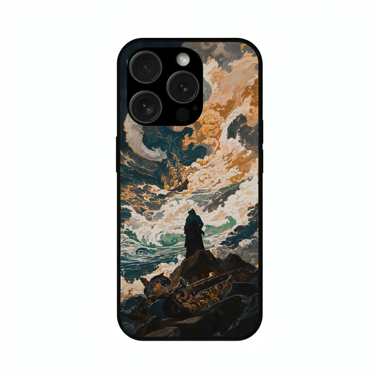 iPhone 15 Pro Max case featuring 'Above the Drowning Sea' Artwork by Libaadah – premium artistic design with metal-glass finish