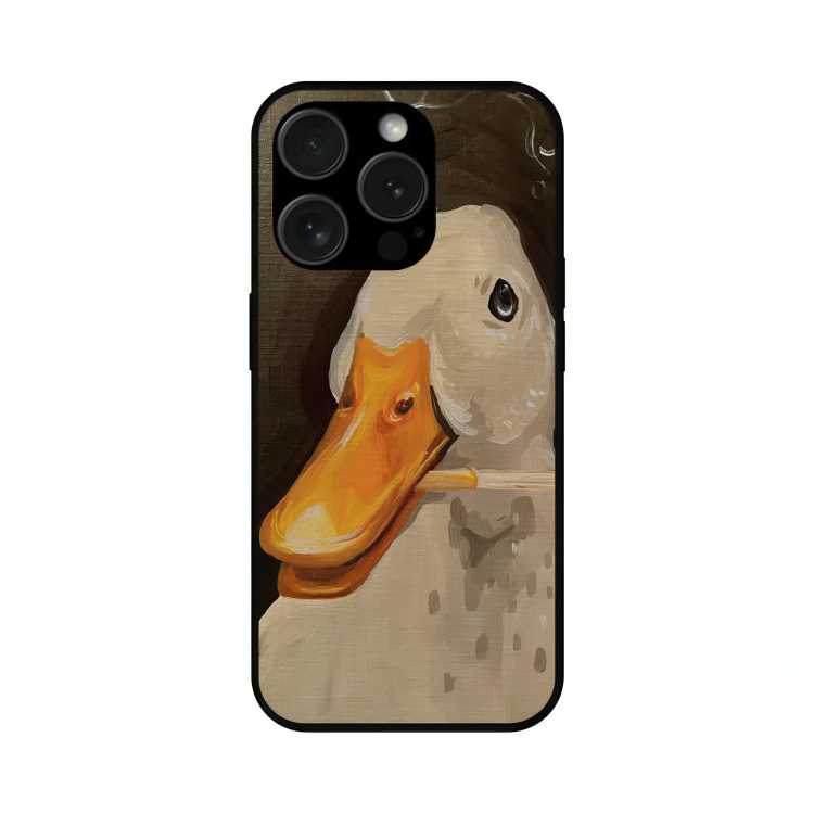 iPhone 15 Pro Max case featuring 'An Existential Duck' Artwork by Libaadah – premium artistic design with metal-glass finish