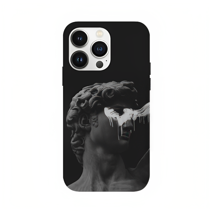 iPhone 16 Pro Max case featuring 'Even Statues Bleed' Artwork by Libaadah – premium artistic design with metal-glass finish