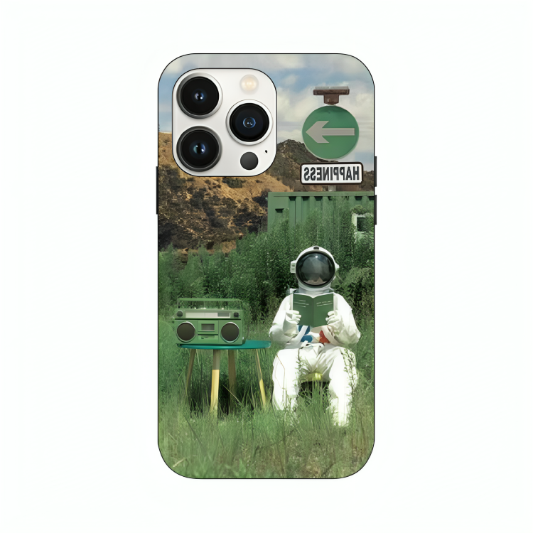 iPhone 16 Pro Max case featuring 'The Absence Beneath Happiness' Artwork by Libaadah – premium artistic design with metal-glass finish