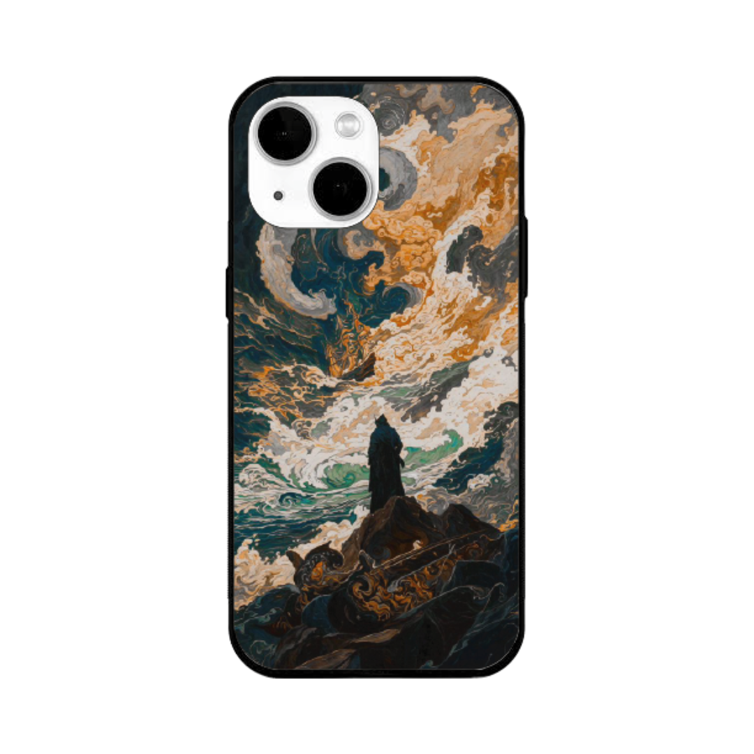 iPhone 13 Case – Premium Artistic Phone Cover (Metal Glass Finish) – ‘Above the Drowning Sea’ by Libaadah