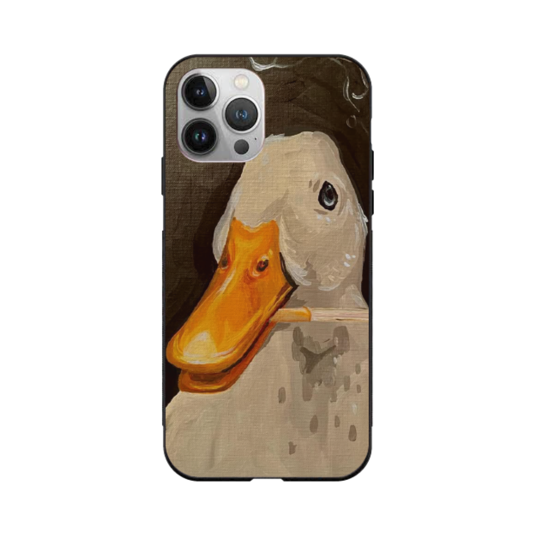 iPhone 14 Pro Max Case – Premium Artistic Phone Cover (Metal Glass Finish) – ‘An Existential Duck’ by Libaadah