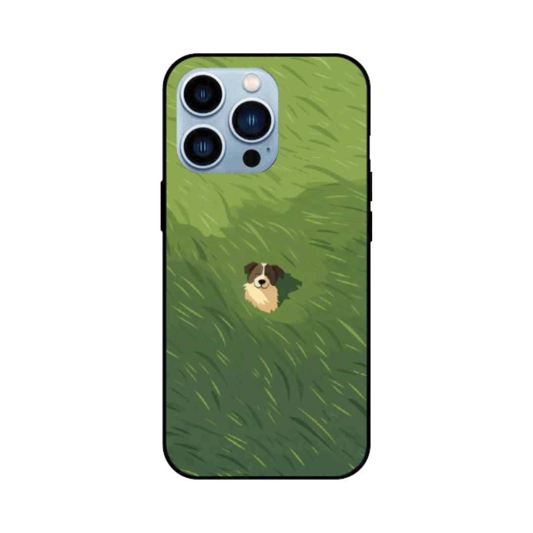 iPhone 13 Pro Case – Premium Artistic Phone Cover (Metal Glass Finish) – ‘The dog in the Grass Field’ by Libaadah