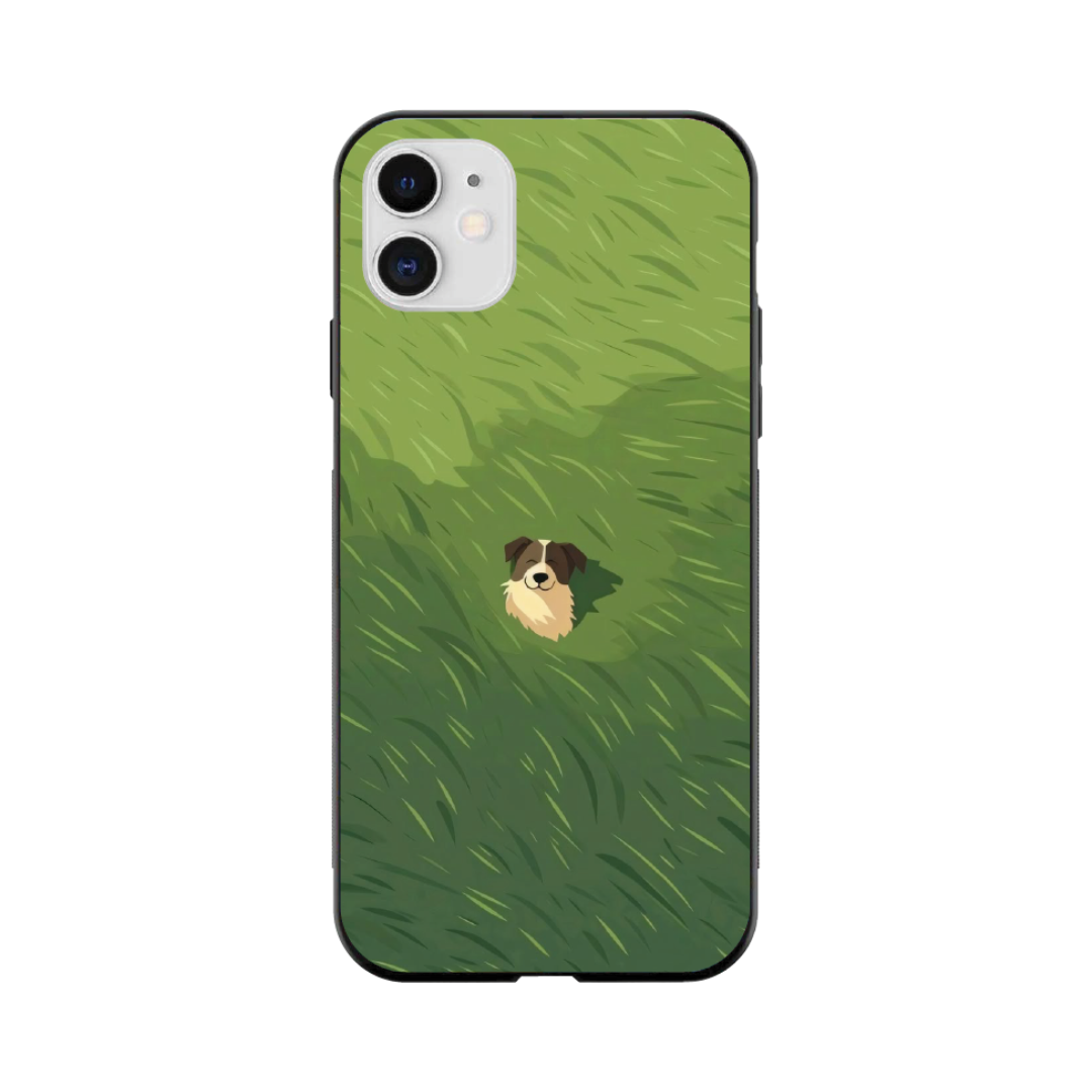 iPhone 12 Case – Premium Artistic Phone Cover (Metal Glass Finish) – ‘The dog in the Grass Field’ by Libaadah