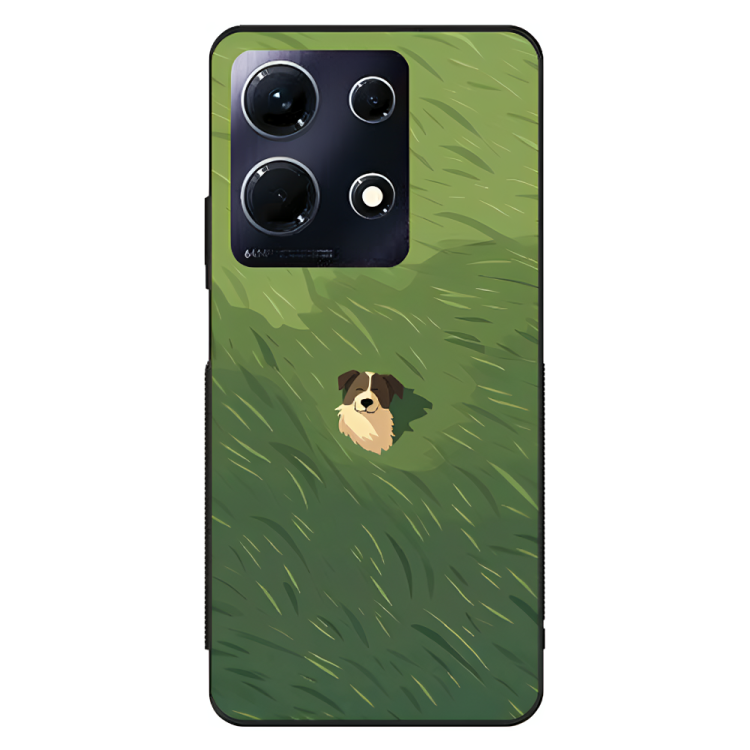 Infinix Note 30 Case – Premium Artistic Phone Cover (Metal Glass Finish) – ‘The dog in the Grass Field’ by Libaadah