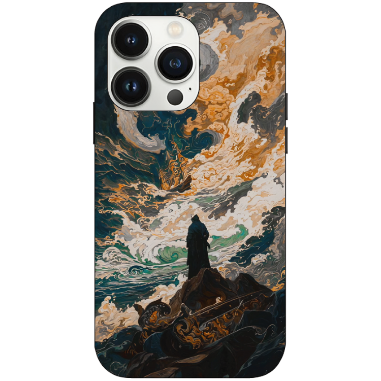 iPhone 16 Pro Max Case – Premium Artistic Phone Cover (Metal Glass Finish) – ‘Above the Drowning Sea’ by Libaadah