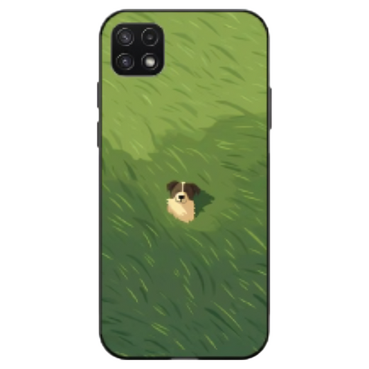 Samsung Galaxy A22 4G Case – Premium Artistic Phone Cover (Metal Glass Finish) – ‘The dog in the Grass Field’ by Libaadah