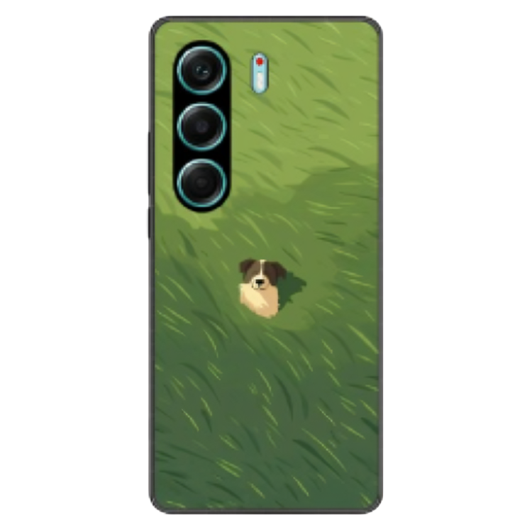 Tecno Camon 40 Pro Case – Premium Artistic Phone Cover (Metal Glass Finish) – ‘The dog in the Grass Field’ by Libadah