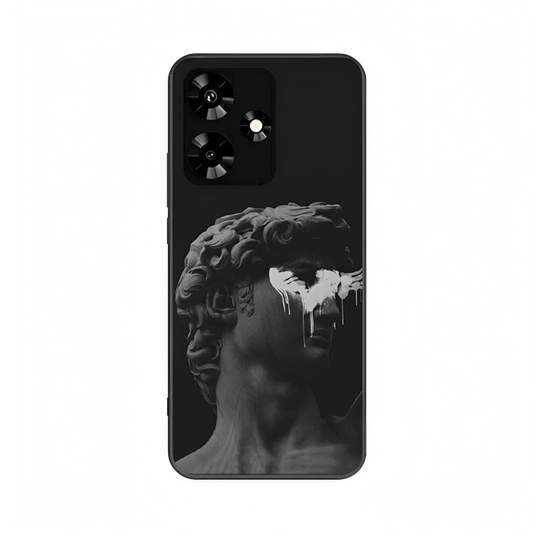 Infinix Hot 30 case featuring 'Even Statues Bleed' Artwork by Libaadah – premium artistic design with metal-glass finish