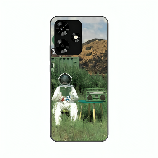 Infinix Hot 30 case featuring 'The Absence Beneath Happiness' Artwork by Libaadah – premium artistic design with metal-glass finish