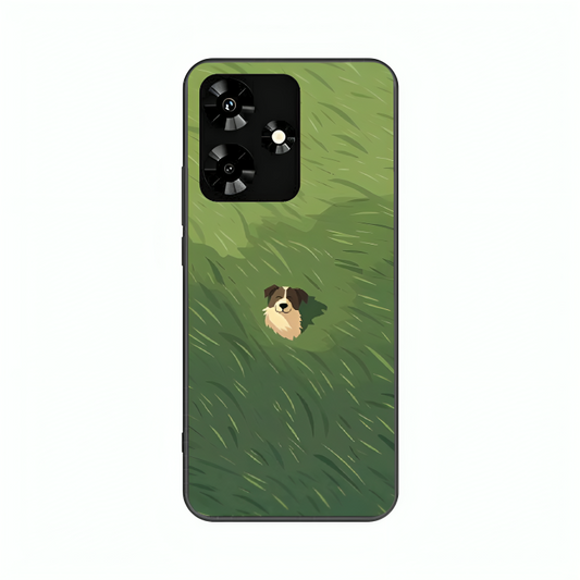 Infinix Hot 30 case featuring 'The dog in the Grass Field' Artwork by Libaadah – premium artistic design with metal-glass finish