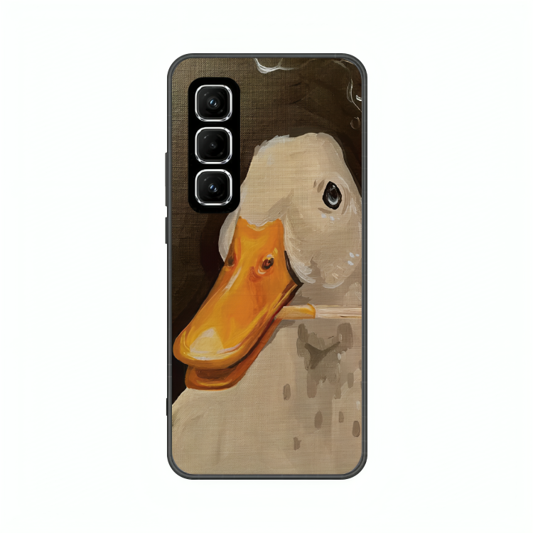 Infinix Hot 50 case featuring 'An Existential Duck' Artwork by Libaadah – premium artistic design with metal-glass finish