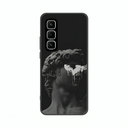 Infinix Hot 50 case featuring 'Even Statues Bleed' Artwork by Libaadah – premium artistic design with metal-glass finish