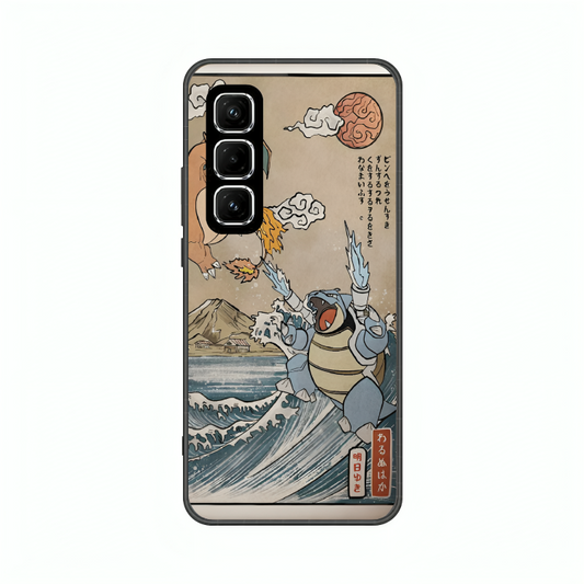 Infinix Hot 50 case featuring 'The Great Wave of Kanto' Artwork by Libaadah – premium artistic design with metal-glass finish