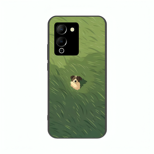 Infinix Note 12 case featuring 'The dog in the Grass Field' Artwork by Libaadah – premium artistic design with metal-glass finish