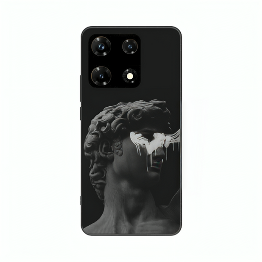 Infinix Note 30 Pro case featuring 'Even Statues Bleed' Artwork by Libaadah – premium artistic design with metal-glass finish