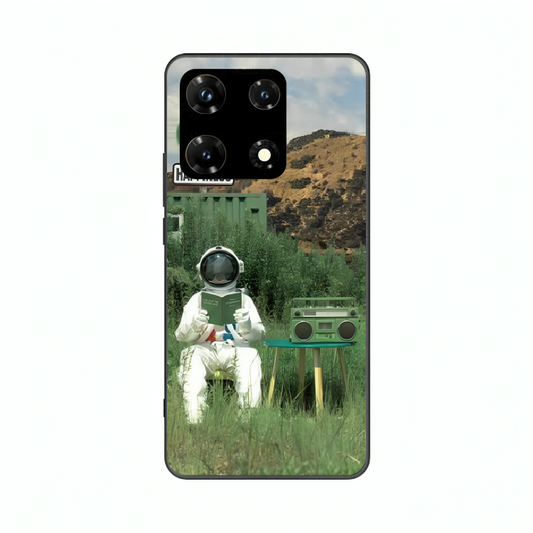 Infinix Note 30 Pro case featuring 'The Absence Beneath Happiness' Artwork by Libaadah – premium artistic design with metal-glass finish