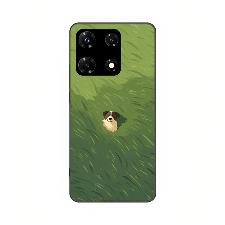 Infinix Note 30 Pro case featuring 'The dog in the Grass Field' Artwork by Libaadah – premium artistic design with metal-glass finish