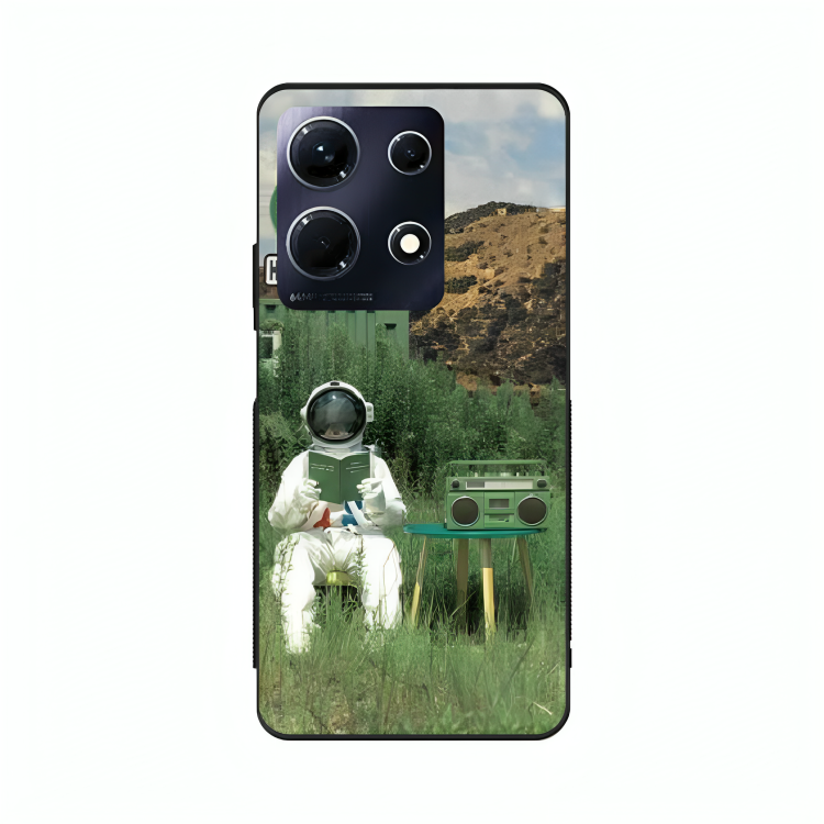 Infinix Note 30 case featuring 'The Absence Beneath Happiness' Artwork by Libaadah – premium artistic design with metal-glass finish