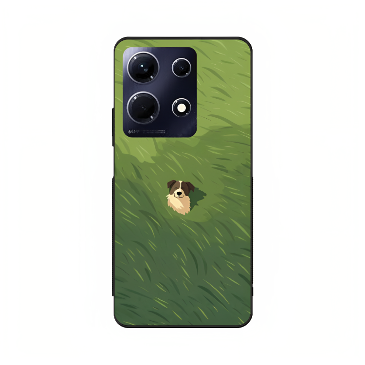 Infinix Note 30 case featuring 'The dog in the Grass Field' Artwork by Libaadah – premium artistic design with metal-glass finish
