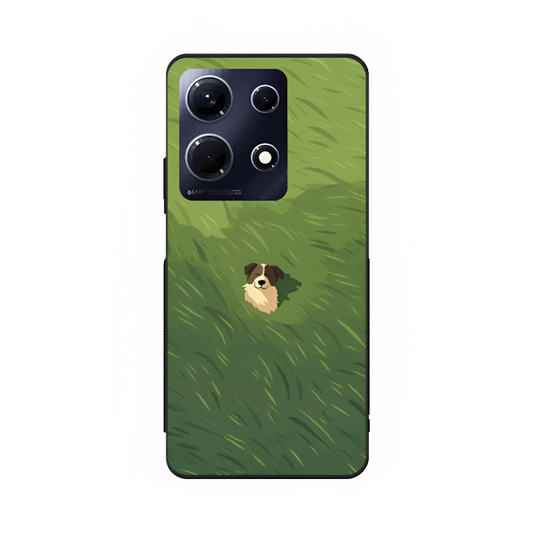 Infinix Note 30 case featuring 'The dog in the Grass Field' Artwork by Libaadah – premium artistic design with metal-glass finish