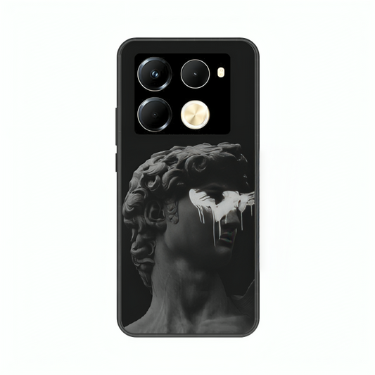 Infinix Note 40 Pro case featuring 'Even Statues Bleed' Artwork by Libaadah – premium artistic design with metal-glass finish